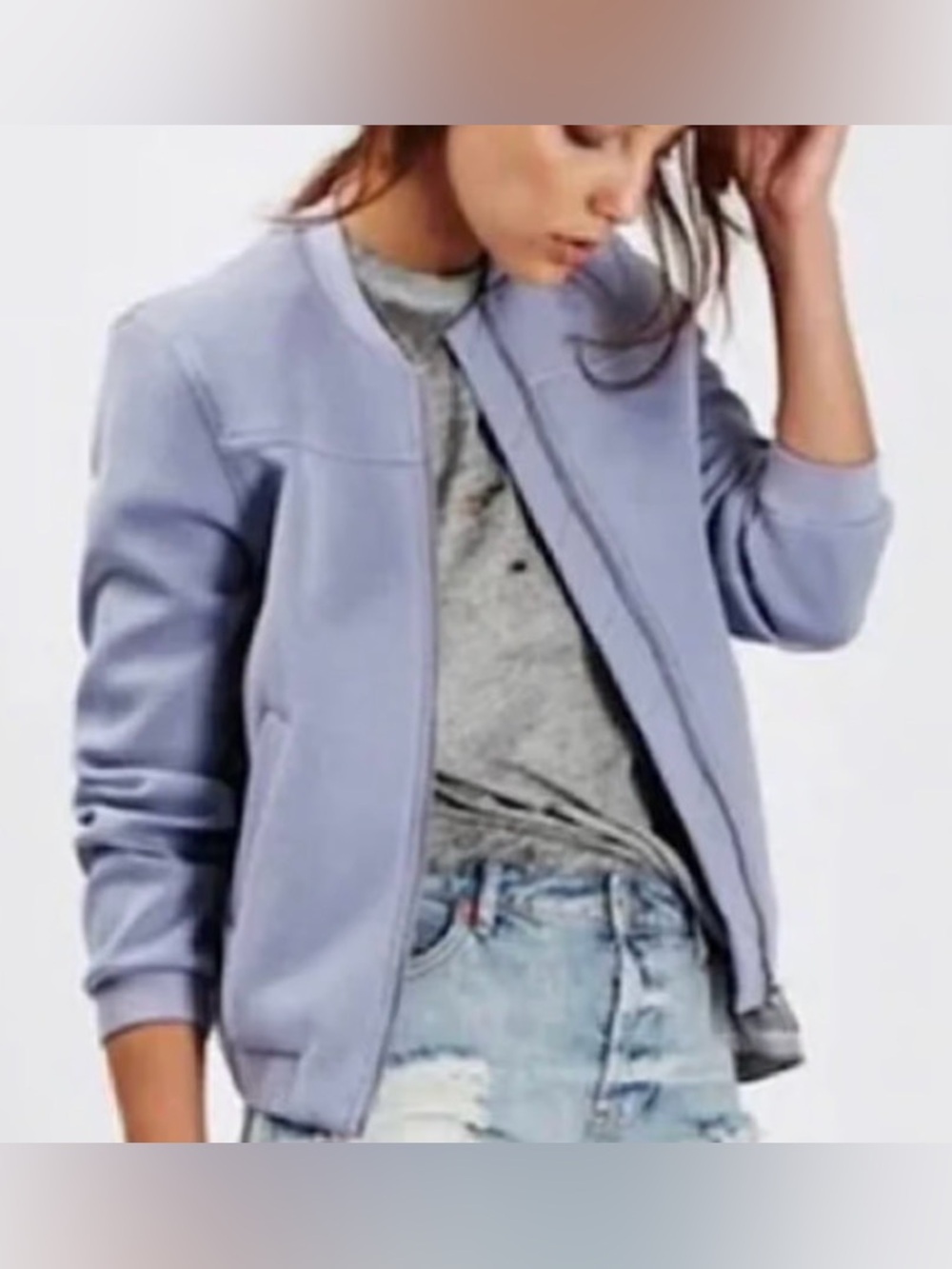 Topshop ‘Airtex’ Scuba Perforated Bomber track jacket lilac gray party street 4